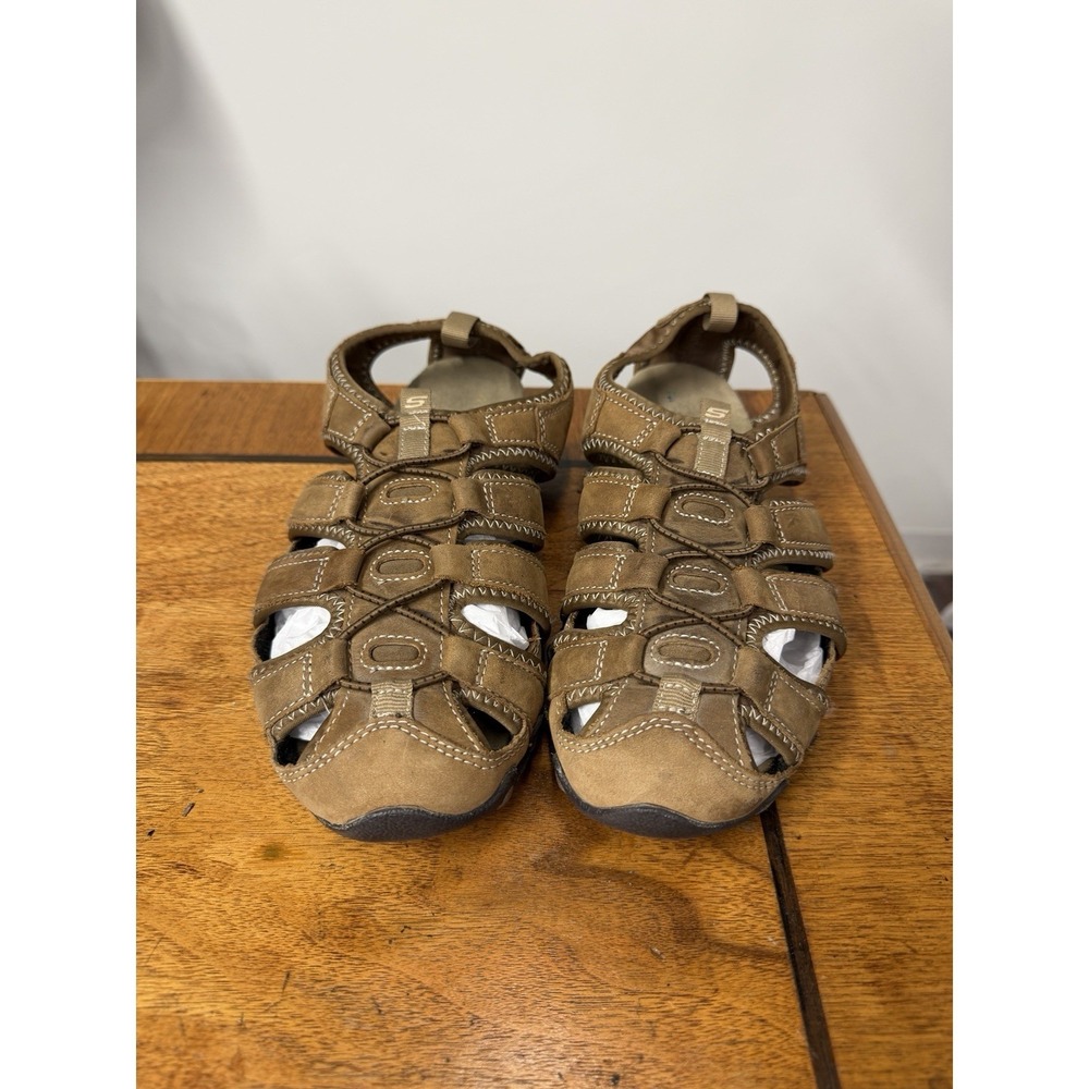 Skechers Women's 10 Brown Leather Original Bikers Sandal Fisherman Water Shoes